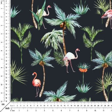 Palmiye Ağaçlı Flamingo Desenli Kumaş