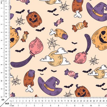 Happy Halloween Hayalet Balkabağı, Süpürge, Yarasa, Şapka