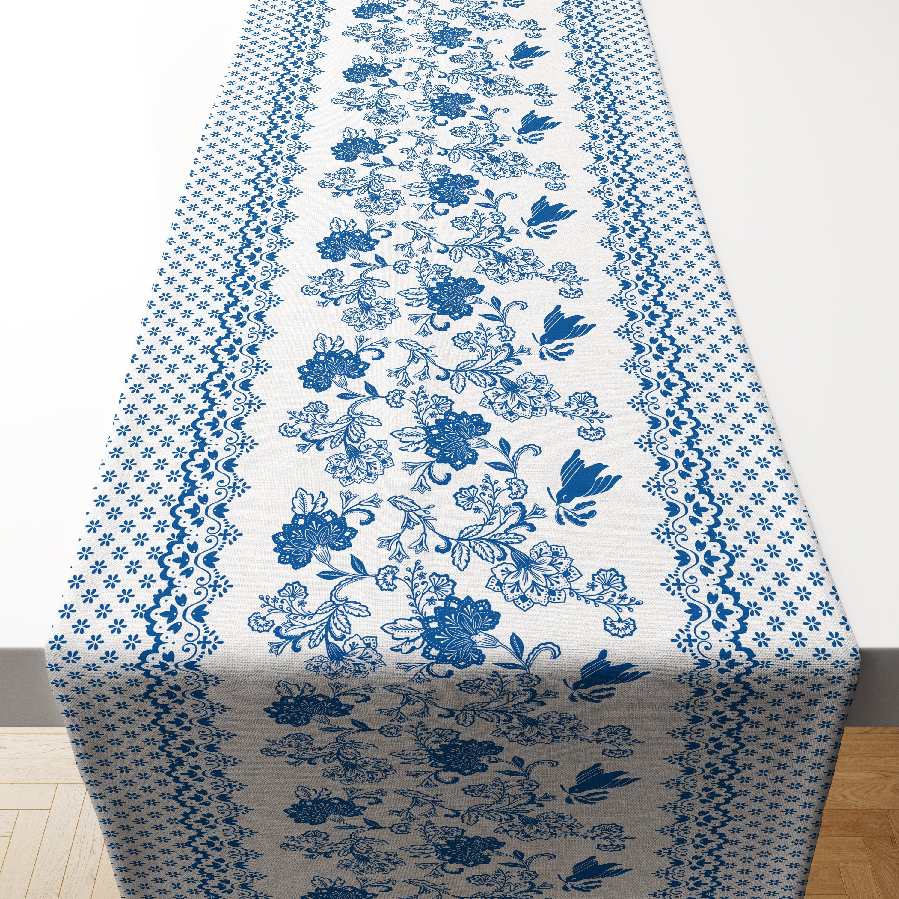 Soft Mavi Stilize Kontürlu (Dikilmemiş) Leke Tutmaz Runner Kumaş