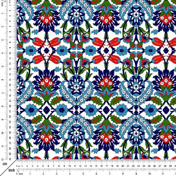 Laleli Klasik Çini Desenli Dijital Baskı Kumaş