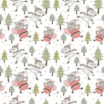 Beyaz Zemin Üzerine Sevimli Kardan Adam Ve Noel Babalı Dijital Baskılı Kumaş(SONBAHAR İNDİRİMİ)