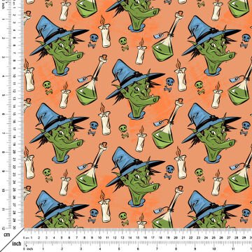 Happy Halloween Turuncu Zeminli Yeşil Cadı