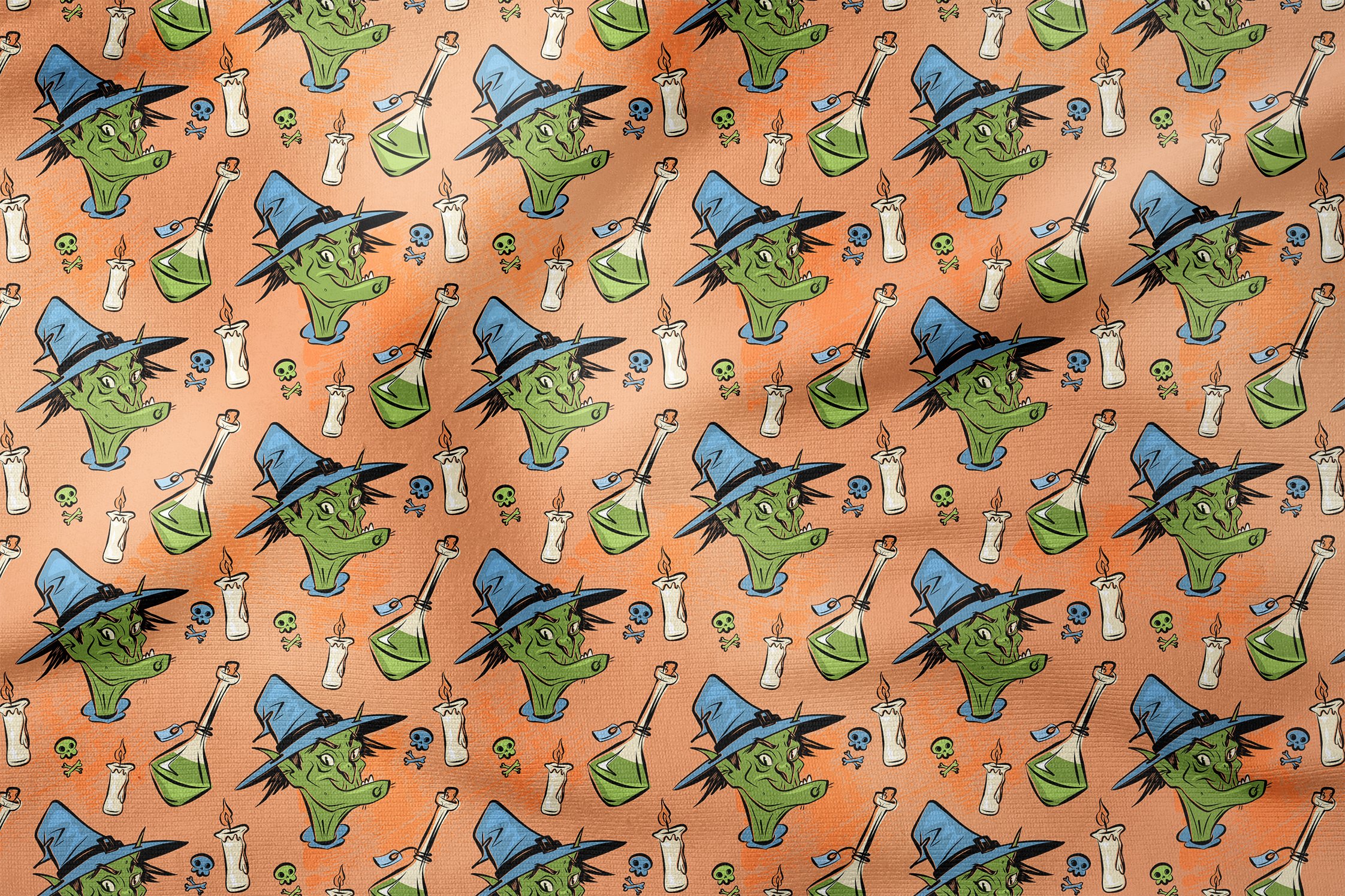 Happy Halloween Turuncu Zeminli Yeşil Cadı