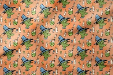 Happy Halloween Turuncu Zeminli Yeşil Cadı