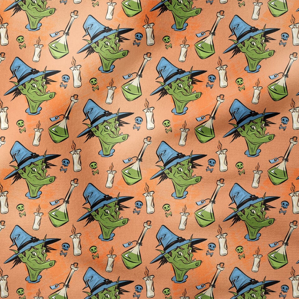Happy Halloween Turuncu Zeminli Yeşil Cadı