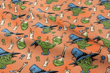 Happy Halloween Turuncu Zeminli Yeşil Cadı