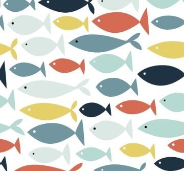 Colorful Fish Patterned Fabric on White Background