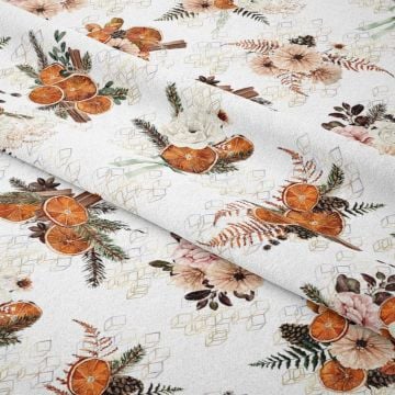 Yılbaşı Koleksiyonu- Winter Wonder Collection Yılbaşı Temalı Çiçek, Tarçın, Portakallı Dijital Baskılı Kumaş(SONBAHAR İNDİRİMİ)