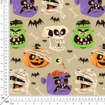 Happy Halloween Sargılar İçinde Kurukafa, Balkabağı, Canavar