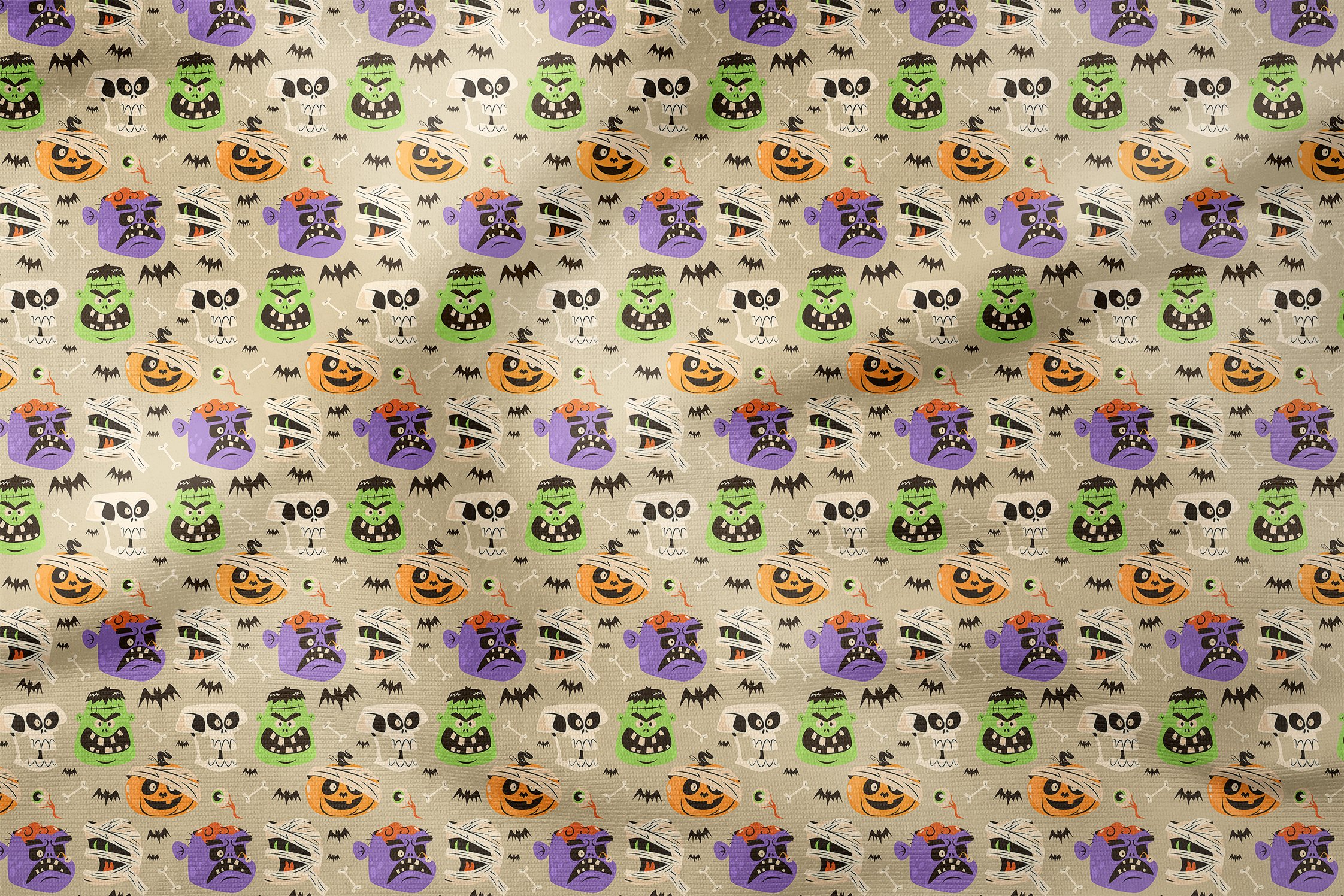 Happy Halloween Sargılar İçinde Kurukafa, Balkabağı, Canavar