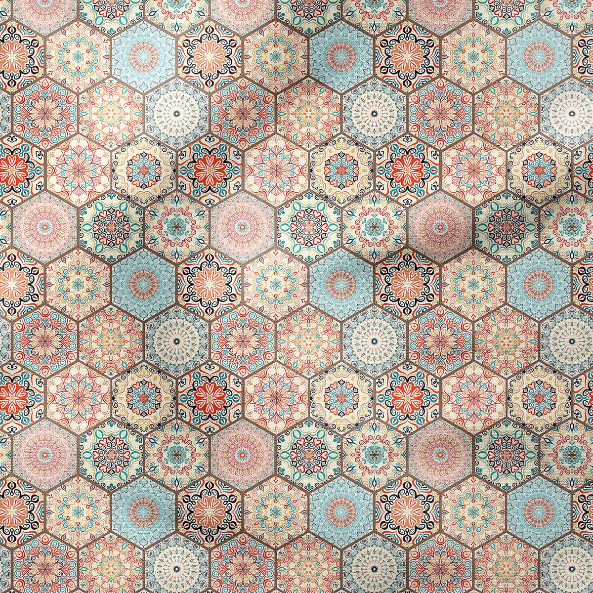 Geometrik Altıgen Patchwork Desenli Dijital Baskı Kumaş
