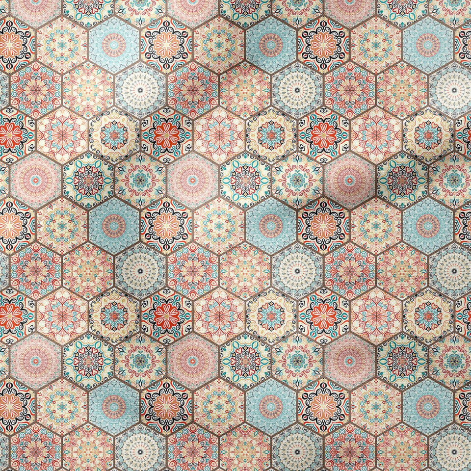 Geometrik Altıgen Patchwork Desenli Dijital Baskı Kumaş
