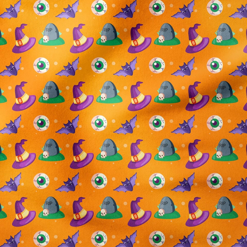 Happy Halloween Turuncu Zeminli Canavar Gözlü, Şapka, Yarasa