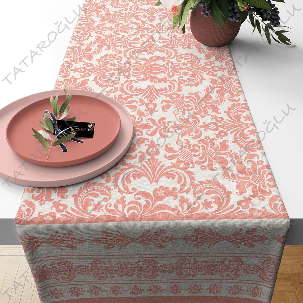 50cm'lik Runner Pembe Efektli Desenli Dijital Baskılı Kumaş(SONBAHAR İNDİRİMİ)