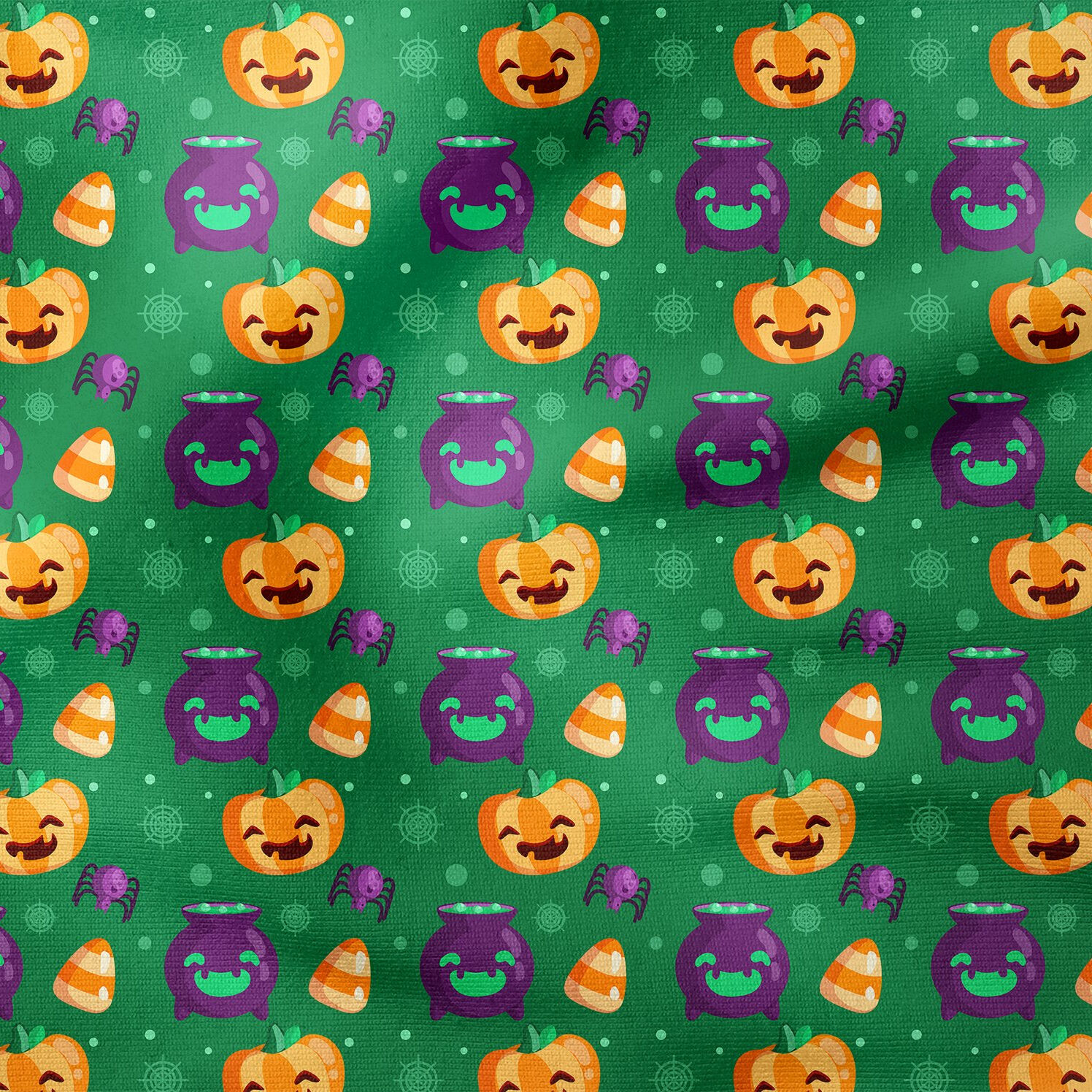 Happy Halloween Yeşil Zeminli Canavar Balkabakları, İksir Tenceresi, Örümcek