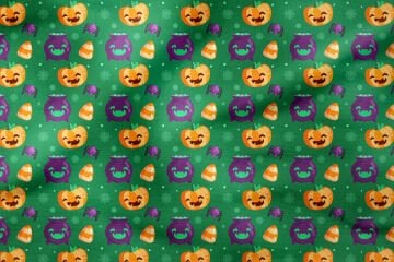 Happy Halloween Yeşil Zeminli Canavar Balkabakları, İksir Tenceresi, Örümcek