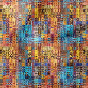 Gustav Klimt Hardal, Mavi Tonlu Vintage Geometrik  Kumaş