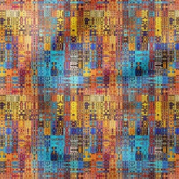 Gustav Klimt Hardal, Mavi Tonlu Vintage Geometrik  Kumaş