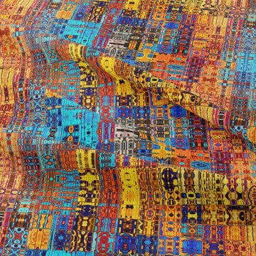 Gustav Klimt Hardal, Mavi Tonlu Vintage Geometrik  Kumaş