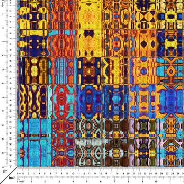 Gustav Klimt Hardal, Mavi Tonlu Vintage Geometrik  Kumaş