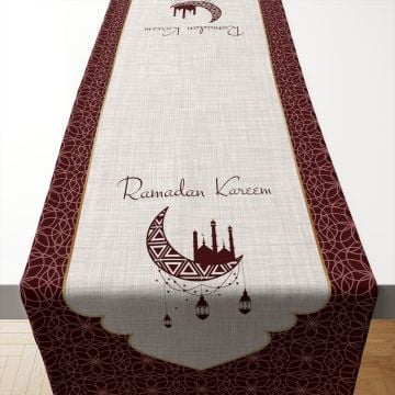 Ramazan Koleksiyonu- Ramadan Kareem Bordo Geometrik Runner Dikilmemiş Panel Kumaş(%20 İNDİRİM)