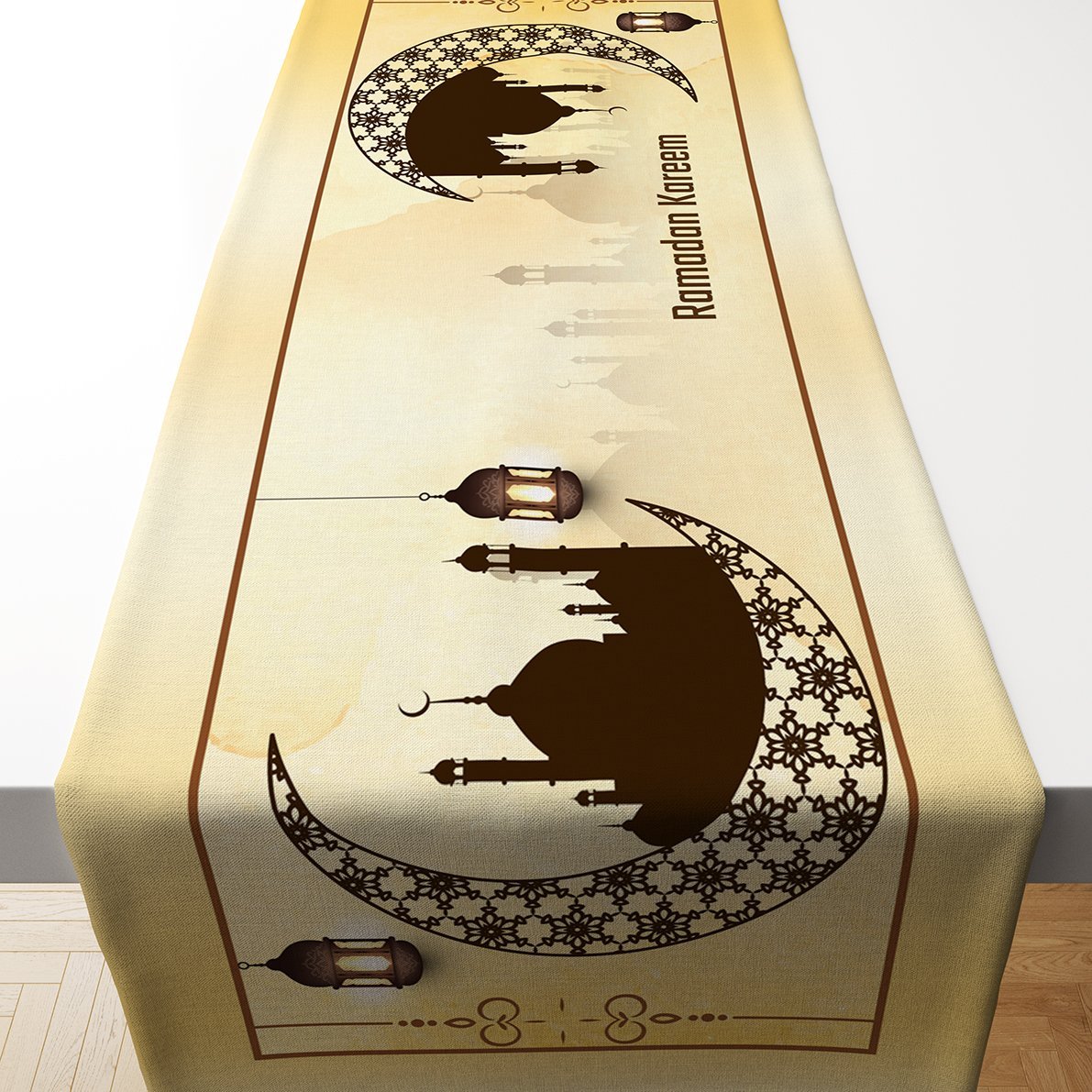 Ramazan Koleksiyonu- Sarı Tonlu Ramazan Runner Dikilmemiş Panel Kumaş(%20 İNDİRİM)