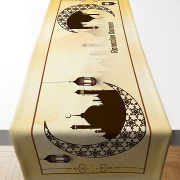 Ramazan Koleksiyonu- Sarı Tonlu Ramazan Runner Dikilmemiş Panel Kumaş(%20 İNDİRİM)
