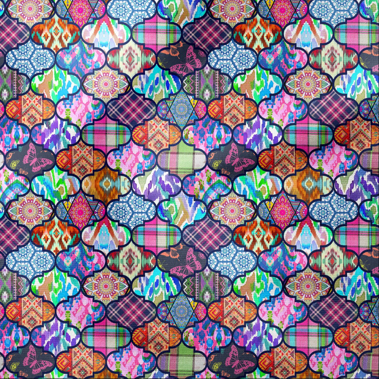 Sur ve Kırkyama Patchwork Desenli Dijital Baskı Kumaş