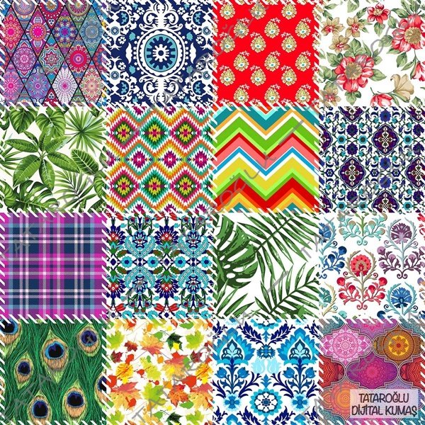 Patchwork Kırkyama Karışık Desenli Dijital Baskı Kumaş