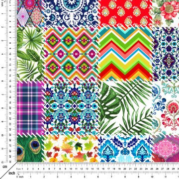 Patchwork Kırkyama Karışık Desenli Dijital Baskı Kumaş