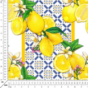 Çini Zeminli Limon Desenli Kumaş