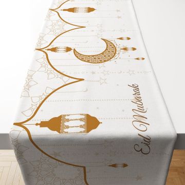 Ramazan Koleksiyonu-Fenerli Ay Desenli Runner Dikilmemiş Panel Kumaş(%20 İNDİRİM)