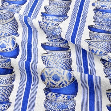 Vintage Blue Blanc Kase Motifli Kumaş
