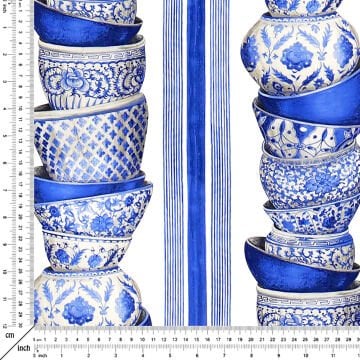 Vintage Blue Blanc Kase Motifli Kumaş