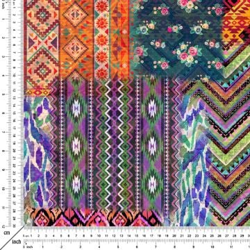 Kırkyama Etnik Halı Kilim Desenli Dijital Baskı Kumaş(SONBAHAR İNDİRİMİ)