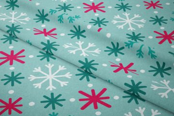 Yılbaşı Koleksiyonu- Yılbaşı Turkuaz Zeminli Beyaz Pembe Kar Taneleri