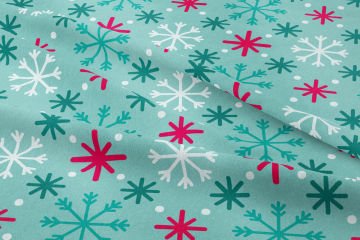 Yılbaşı Koleksiyonu- Yılbaşı Turkuaz Zeminli Beyaz Pembe Kar Taneleri