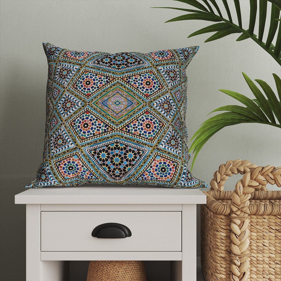 Ramazan Koleksiyonu - Geometrik İslam Mozaik Kahve Tonları Kırlent Kumaş Paneli 2'li(%20 İNDİRİM)