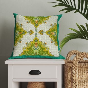 Ramazan Koleksiyonu- Geometrik Yeşil Gold Kırlent Kumaş Paneli 2'li(%20 İNDİRİM)