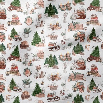 Yılbaşı Koleksiyonu- Winter Wonder Collection Yılbaşı Temalı Çam Ağacı, Balkabağı, Hediye Paketi, Kurt, Tavşan Desenli Kumaş