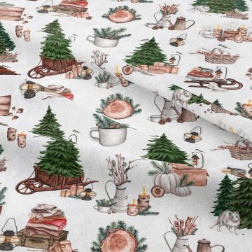 Yılbaşı Koleksiyonu- Winter Wonder Collection Yılbaşı Temalı Çam Ağacı, Balkabağı, Hediye Paketi, Kurt, Tavşan Desenli Kumaş