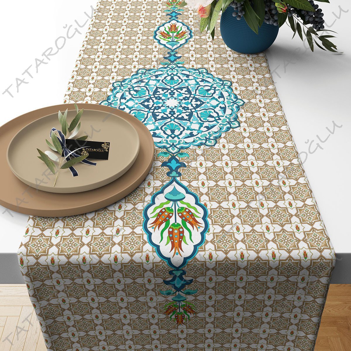 50 cm'lik Runner Osmanlı Motif Desenli Kumaş(SONBAHAR İNDİRİMİ)