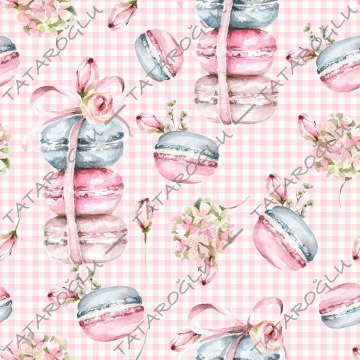 Pembe Pötikare Zemin Üzerine Makaron Desenli Dijital Baskılı Kumaş