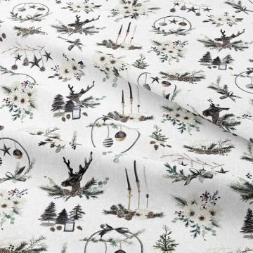 Yılbaşı Koleksiyonu- Winter Wonder Collection Yılbaşı Temalı Çam Ağaçlı, Kozalaklı Dijital Baskılı Kumaş