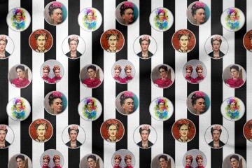 Siyah Beyaz Çizgili Zemin Üzerine Frida Kahlo Desenli Kumaş(SONBAHAR İNDİRİMİ)