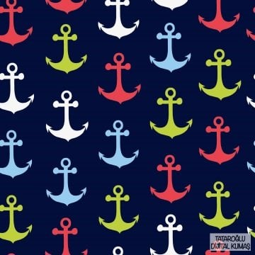 Çapa Desenli Kumaş Deniz Temalı Renkli Çapa Baskılı Kumaş, Marine Dekor Kumaşı, Çocuk Odası Kumaşı, Metre ile Kumaş