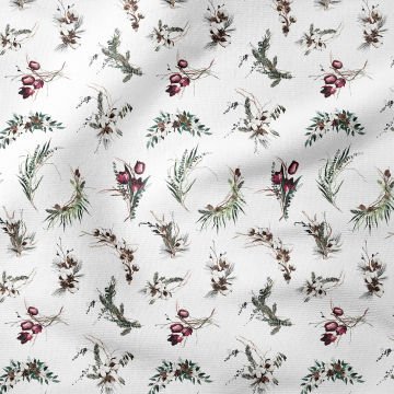Yılbaşı Koleksiyonu- Winter Wonder Collection Yılbaşı Temalı Kozalaklı, Pamuklu, Çiçek Desenli Kumaş