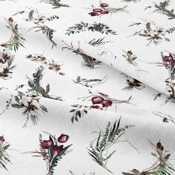 Yılbaşı Koleksiyonu- Winter Wonder Collection Yılbaşı Temalı Kozalaklı, Pamuklu, Çiçek Desenli Kumaş