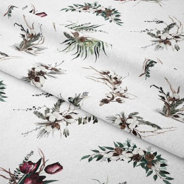 Yılbaşı Koleksiyonu- Winter Wonder Collection Yılbaşı Temalı Kozalaklı, Pamuklu, Çiçek Desenli Kumaş