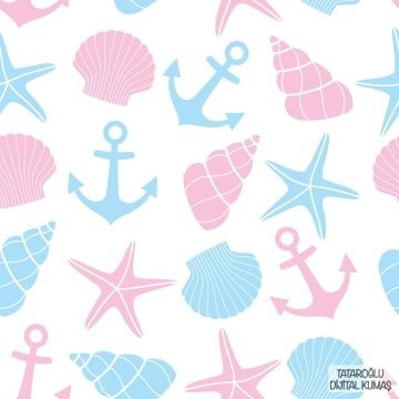 Deniz Temalı Kumaş Pastel Deniz Kabuklu ve Çapalı Desen, Yazlık Kumaş, Çocuk Odası Kumaşı, Marine Dekor Kumaşı, Metre ile Kumaş